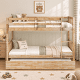 thumbnail image 2 of SESSLIFE Twin Over Twin Bunk Bed with Trundle, Convertible Wood Bunk Bed Frame with Ladder & Safety Guardrail, Separates into 2 Twin Beds, Space-Saving for Kids Bedroom, Guest Room, Natural, 2 of 8