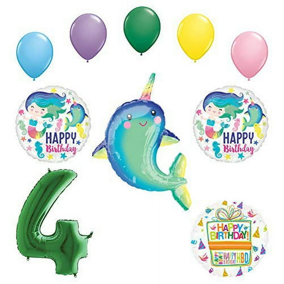 Mayflower Products Mermaid and Narwhal Party Supplies 4th Birthday Balloon Bouquet Decorations