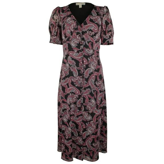 Michael Kors Women's V-neck Short Sleeve Dress Multicolor Medium