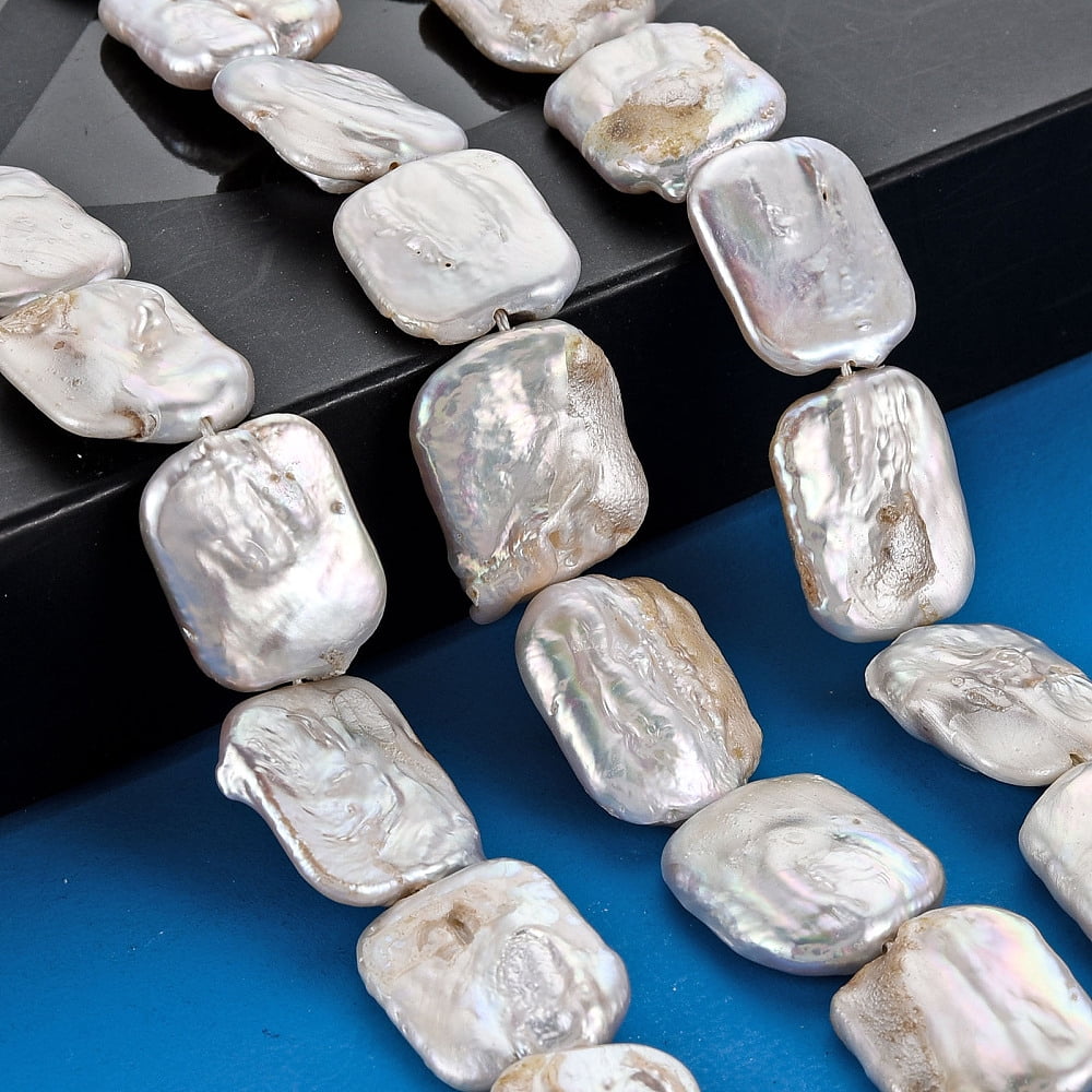 Natural Keshi Pearl Beads Strands Cultured Freshwater Pearl Rectangle Seashell color 18~22x14~16x3~7mm Hole: 0.6mm 21~22pcs/strand 14.96 inch(38cm)