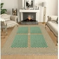 thumbnail image 3 of Casavani Handwoven Green Cotton Dhurrie Living Dining Room Carpets Geometric Area Rug9x12 feet, 3 of 6
