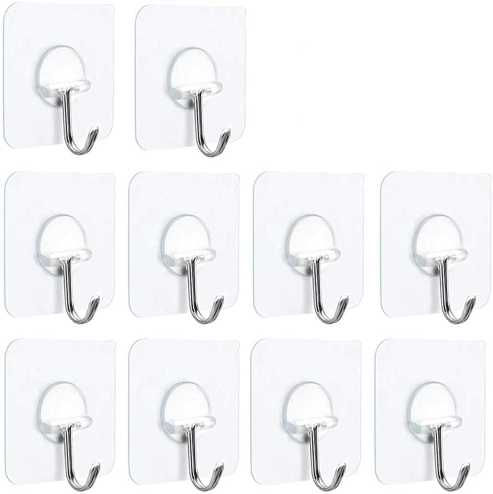 Adhesive Hooks Heavy Duty 15lbs(Max) Transparent Wall Hooks Reusable