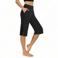 thumbnail image 1 of Womens Bermuda Long Shorts Summer Stretch Knee Length Capris Side Silt High Waisted Athletic Shorts with Pockets, 1 of 7