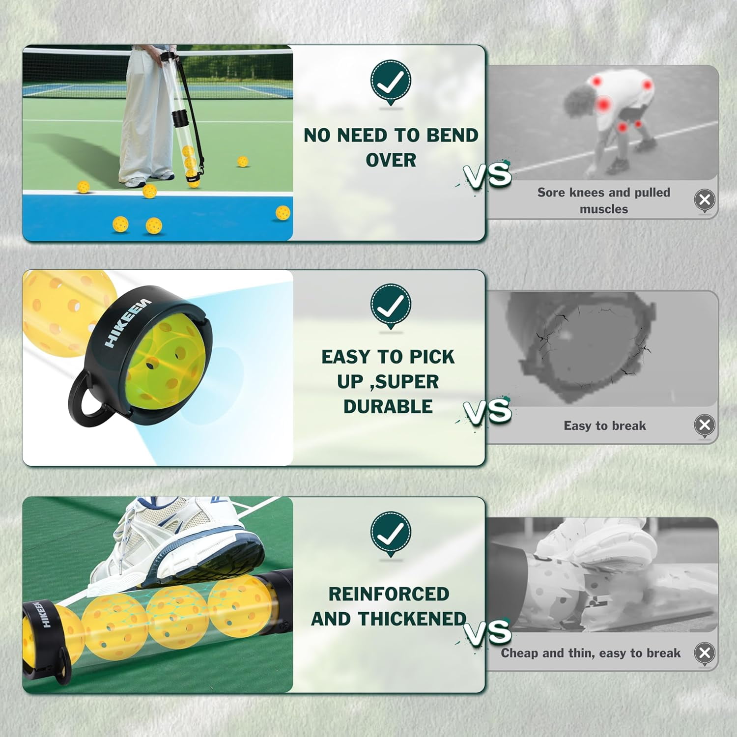 Adoreal Durable Pickleball Ball Retriever with 10 Pickleballs,Quick Pickup & Storage Pickleball Tube with Shoulder Strap for Pickleball Accessories - Includes 10 balls