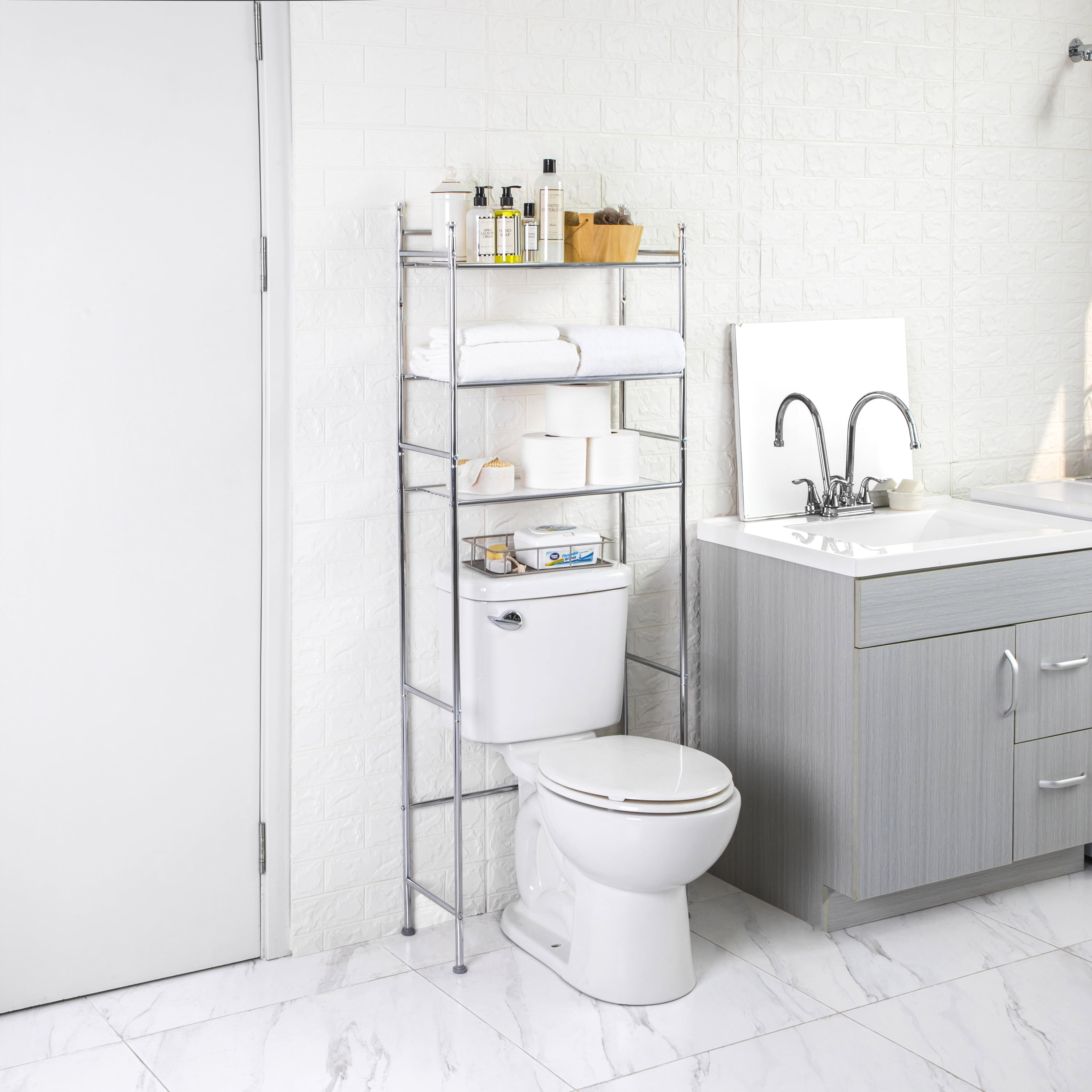 Mainstays Bathroom Storage over the Toilet Space Saver with Three Fixed  Shelves, Espresso 