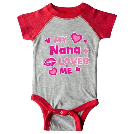 

Inktastic Valentine s Day My Nana Loves Me Hearts and Lips Gift Baby Boy or Baby Girl Bodysuit