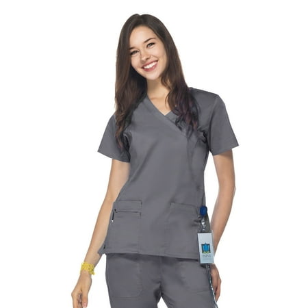 

Blossom by Maevn Women s Princess Seam Mock Wrap Solid Scrub Top