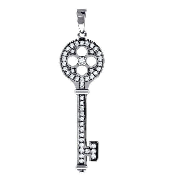 925 Sterling Silver Womens Round Cubic Zirconia Key Cluster Fashion Charm Pendant Necklace Pendant for Women