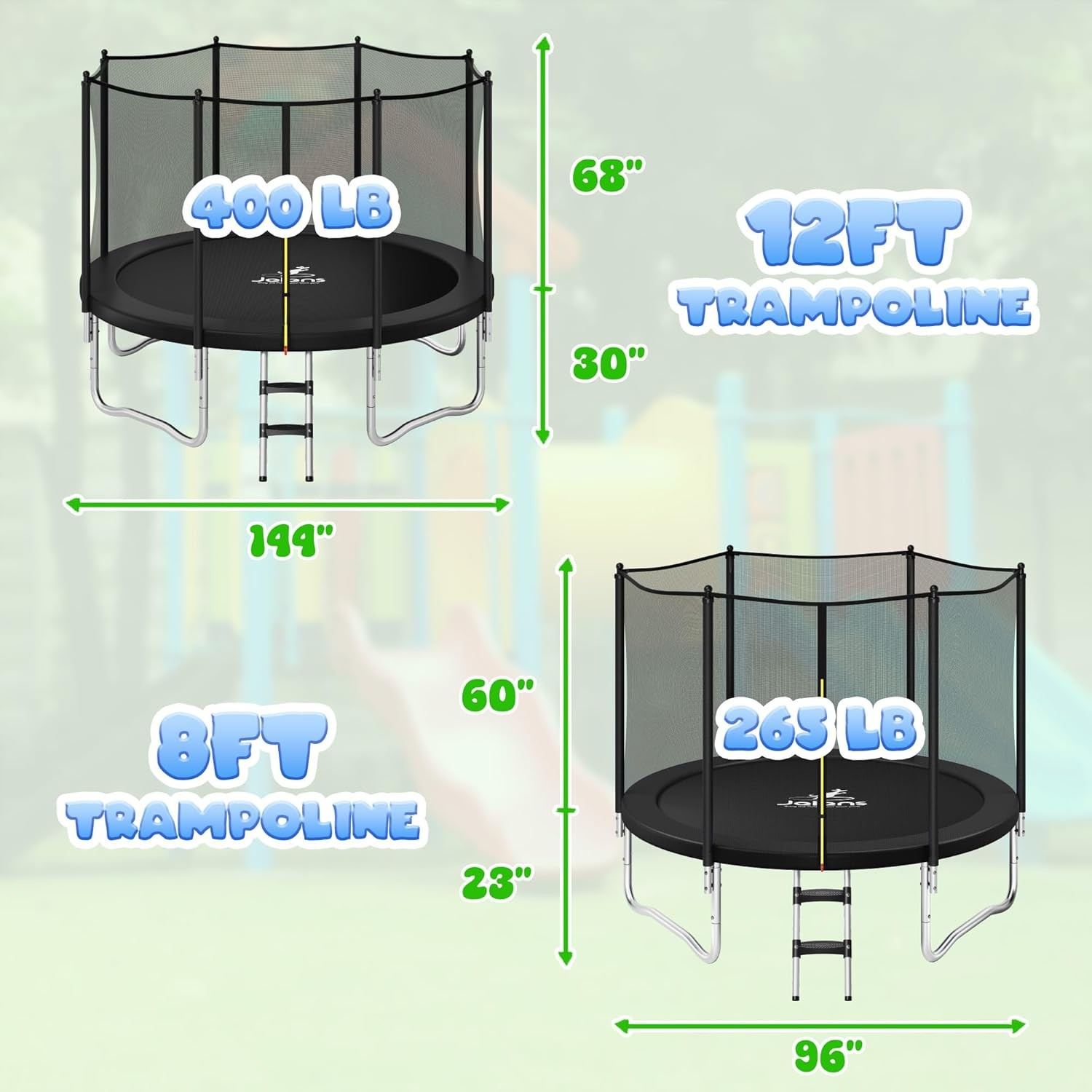 Outdoor Trampolines 8ft 10ft 12ft 14ft 15ft,Exercise Trampolines with Enclosure Net and Ladder,Recreational Anti-Rust Trampolines for Kids and Adults