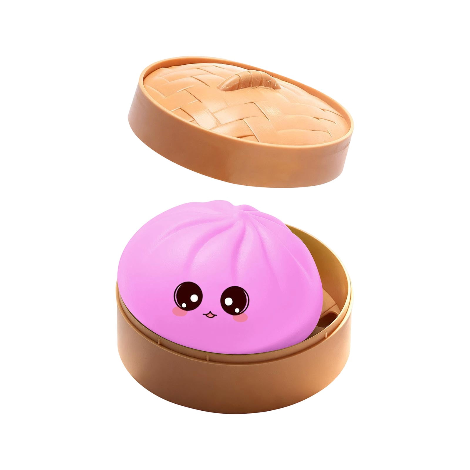 Cute Squishy Dumpling Large with Steamer, Squishy Dumpling Doll with Cute Expressions, Silicone Bun Sensory Fidget Dolls, Hand Pinching Decompression Dolls