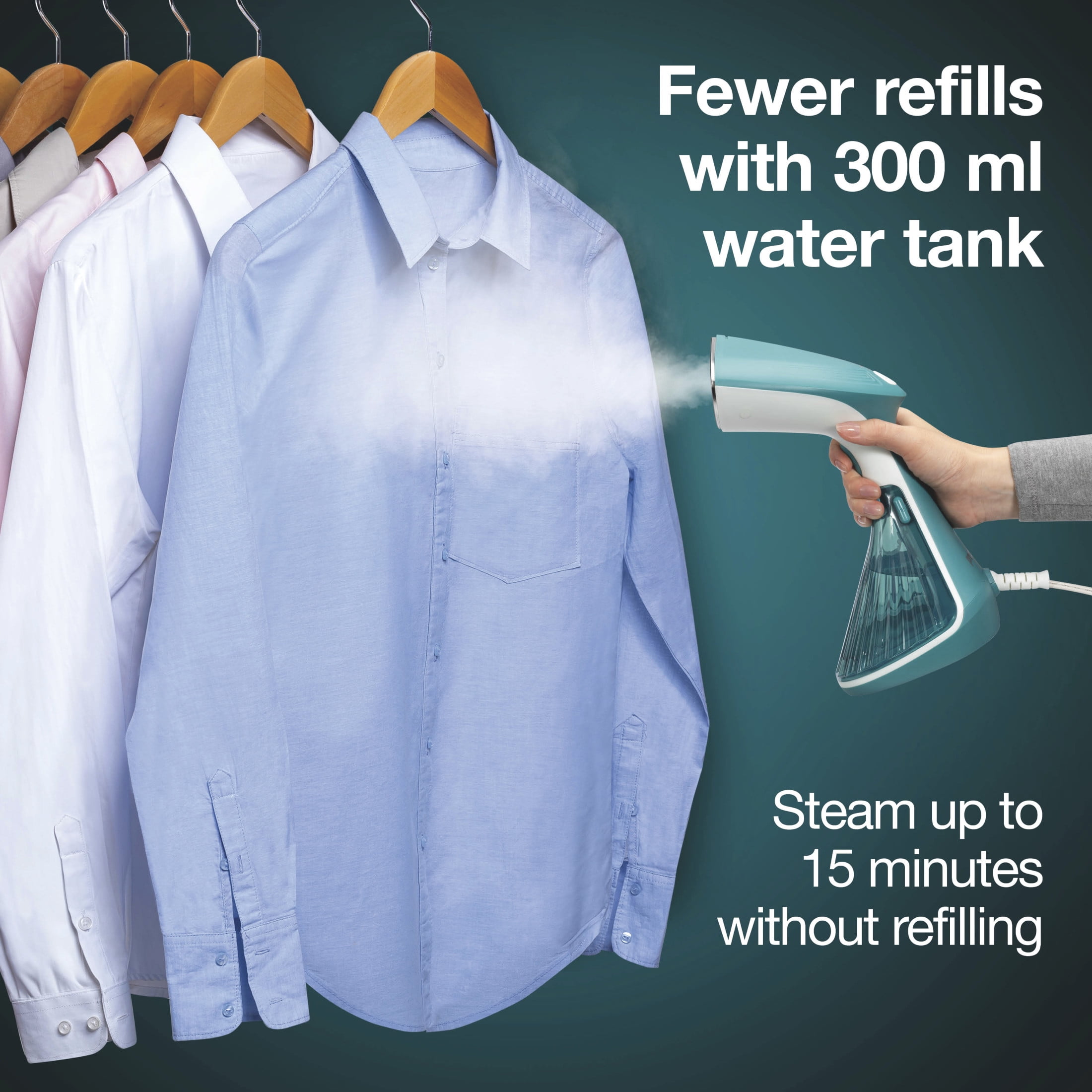 Proctor Silex Dual Mode Handheld Garment Steamer for Clothes, Removable 300 ml Water Reservoir, Turquoise