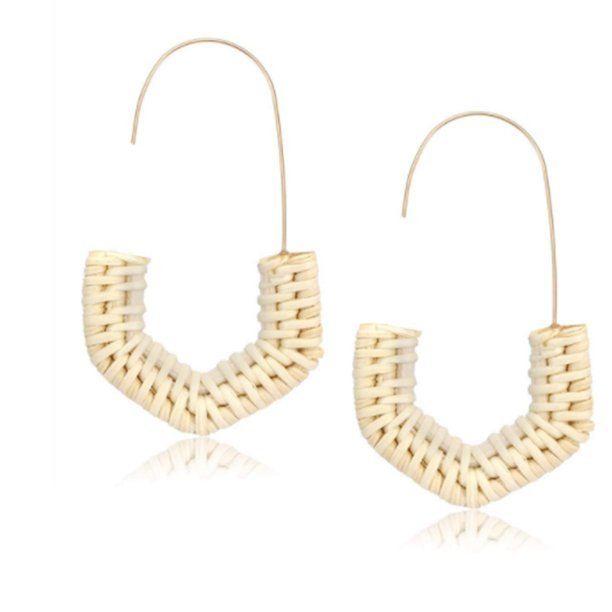 TureClos Pendientes de ratán geométricos medio hexágono hecho a mano moda trenza aro diseño único Material Premium para niña mujer café TureClos JD729778427