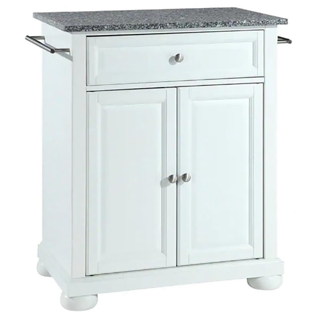 Pemberly Row Traditional Wood Kitchen Island with Granite Top in White/Gray