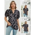 thumbnail image 6 of SLADYGLO Women Floral Print V Neck Puff Short Sleeve Pleated Mesh Cutout T-Shirt, 6 of 7