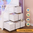 thumbnail image 4 of Plonmago Bunk Bed Twin Over Twin with LED Lights\Storage\Guardrail & Stairs, Twin Bunk Bed with 8 Storage Drawers, Metal Twin Loft Beds,Space Saving, Sturdy Frame,White, 4 of 9