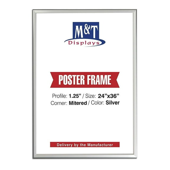 M&T Displays 24x36 Snap Poster Frame Silver Aluminum Photo Document Certificate Sign Holder