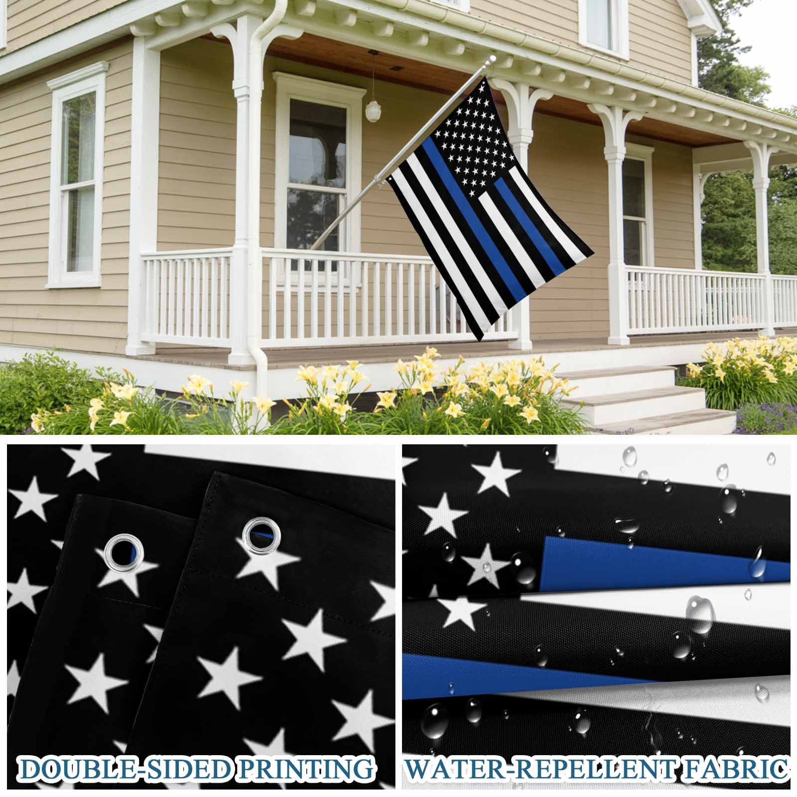 4th of July Flags for Outside 3x5 ft Blue Line USA Flag Outdoor Flags Double Sided Grommets Men And Women's Law Enforcement Patio Yard Flag for Outdoor Party Porch Independence Day