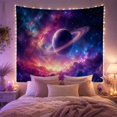 thumbnail image 2 of Ringed Purple Planet Above a Radiant Nebula, Mystical Digital Art for Space Lovers, Planet Wall Art, Housewarming Gift, Tapestry Wall Hanging for Bedroom and Gaming Room, 2 of 7