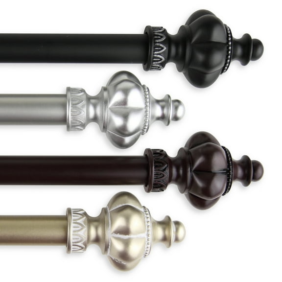 1" Dia Adjustable 120"-170" Curtain Rod with Gerald Finials - Satin Nickel,(100-10-995)