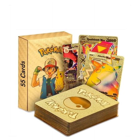 Playing Cards l 55PCS Golden Foil Card Assorted Cards TCG Deck Box - V Series Cards Vmax GX Rare Rainbow Cards and Common-Rare Mystery Card (Golden-55)