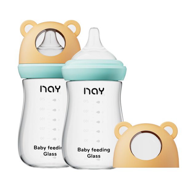 Set de 2 biberones de vidrio Yanyoyo para bebé de 240 ml con tetina anticólicos talla M