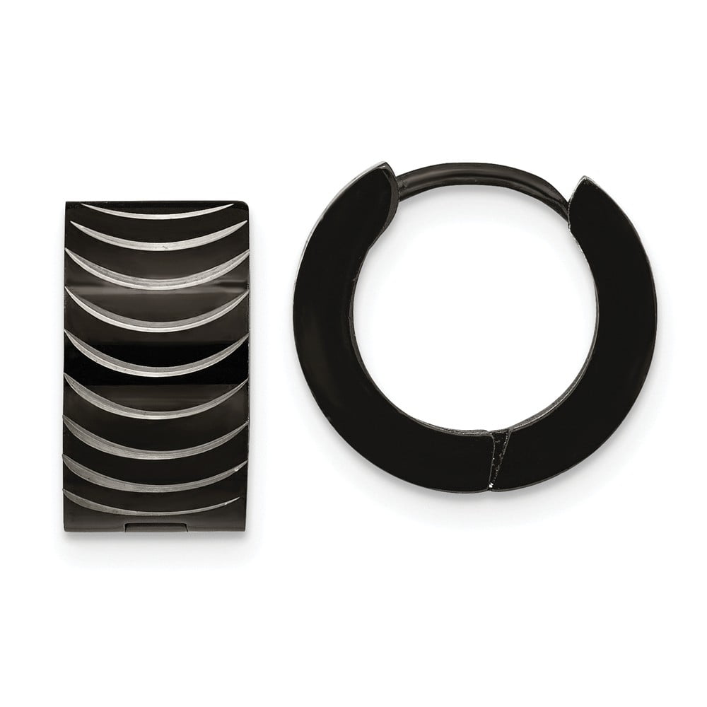 FB Jewels Solid Stainless Steel Brushed Black Ip-Plated Square Hoop Earrings 