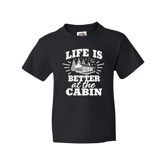 Inktastic Life is Better at The Cabin with Trees and Moon Youth T-Shirt