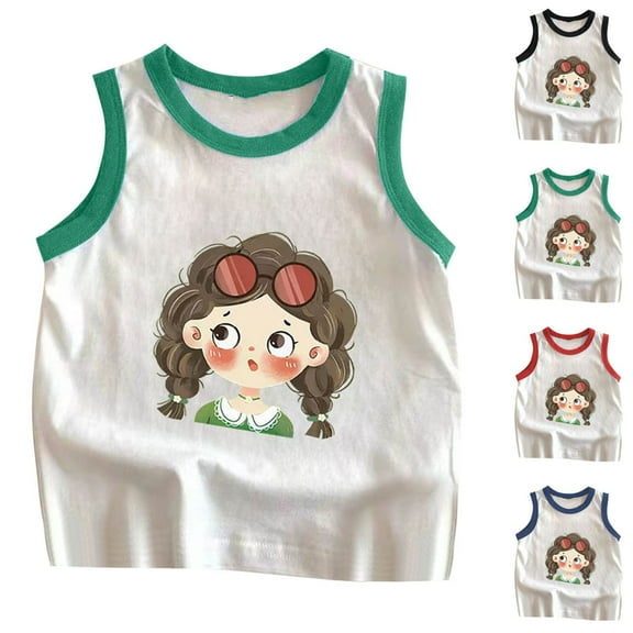 Ahuyic Summer Kids' Casual All Match Blouse, Solid Color Loose Sleeveless Top For Girls And Boys,Summer Little Girl's Cute Print Casual Sleeveless T-Shirt Children's Tank Top