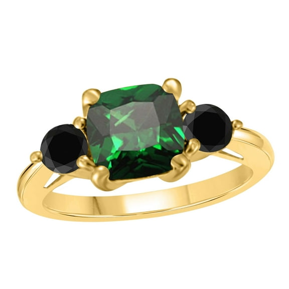 AoneJewelry 2.20 Carat Emerald and Black Diamond Three Stone Ring In 10K Solid Rose, White & Yellow Gold