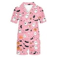thumbnail image 5 of SwiftWear Spooky & Sweet Halloween Pajama Set for Women - Short Sleeve Sleepwear & Lounge Set, Ghost Bat Pumpkin Print Top with Shorts Pink, 5 of 8