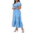 thumbnail image 6 of Agnes Orinda Women's Plus Size Easter Floral Dress Tie Square Neck Smocked Waist Short Sleeve Side Slit Beach A Line Maxi Dresses 1X Blue, 6 of 8