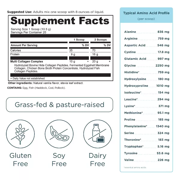 Ancient Nutrition Hydrolyzed Collagen Peptides Powder, Vanilla Multi Collagen Powder for Women and Men, 20 Servings, Supports Skin and Nails, Gut Health