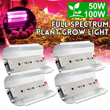 4Pcs 100W Full Spectrum COB LED Hydroponic Grow Light Plant Flower Flood Light Outdoor Indoor Spotlight Lamp for Hydroponics Greenhouse Garden Plant Flower