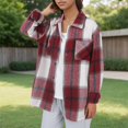thumbnail image 2 of Jxximdong Fashion Coat for Women, Plush Coat Long Sleeve Plaid with Pocket Loose Coat, Women's Coats Red, 2 of 7