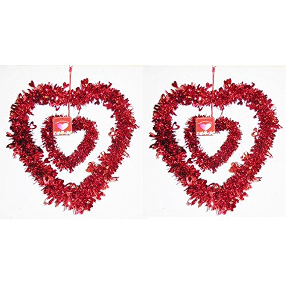 BIG CITY BARGAINS Set of 2 Valentine Garland Tinsel Decorations (Red Double Heart)