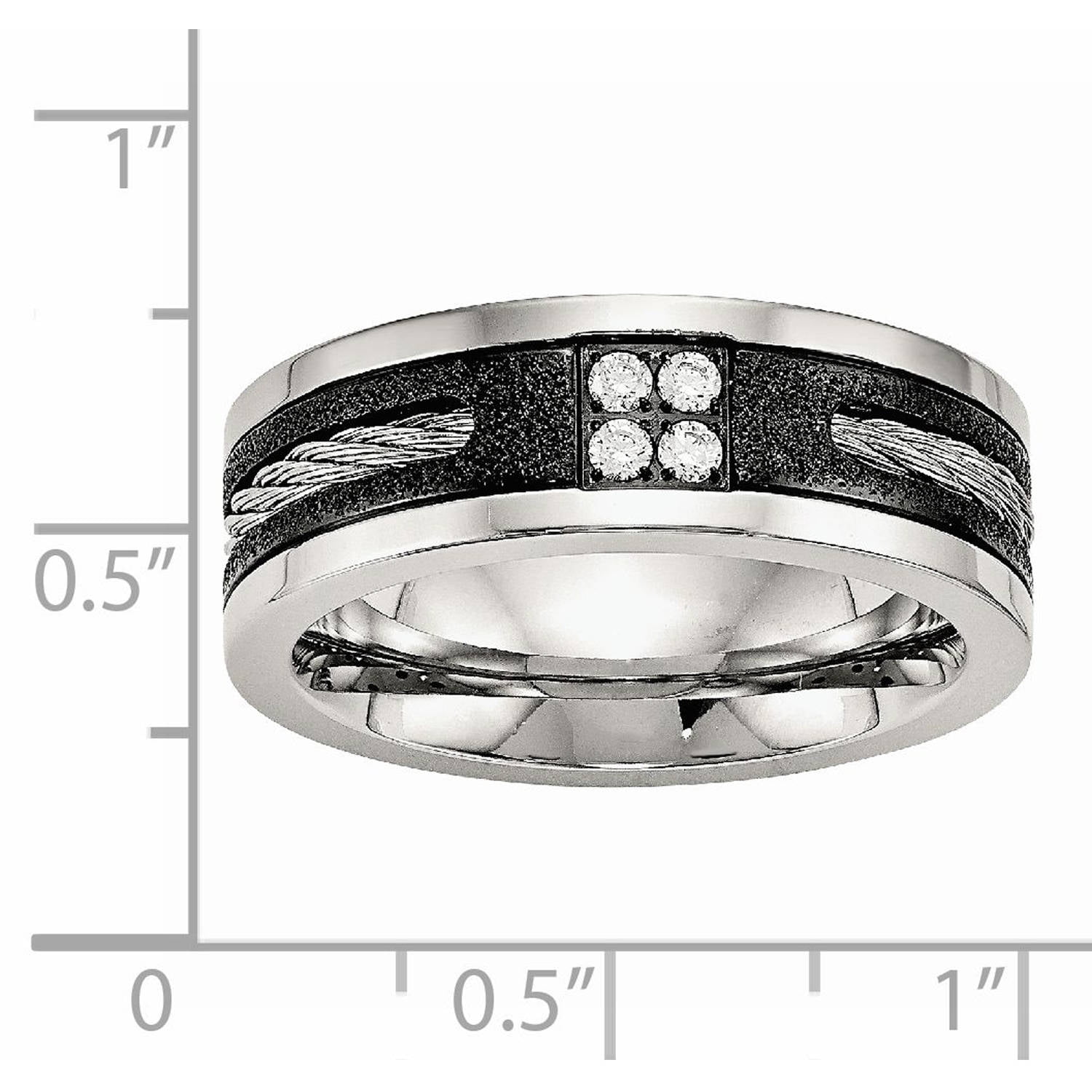 Stainless Steel Polished Laser Cut Blk IP Wire Inlay CZ Band