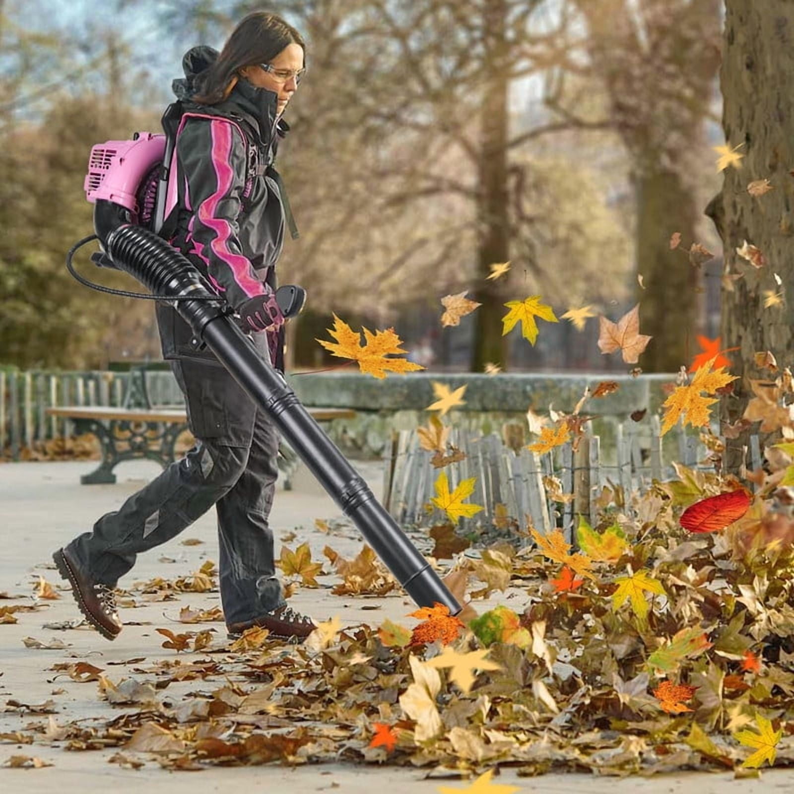 52CC Gas Leaf Blower, 1.7HP Backpack Blower with 550CFM Air Volume and 200MPH Wind Speed, Powerful 2 Stroke Engine for Heavy-Duty Lawn, Yard, and Parking Lot Cleanup