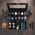 thumbnail image 2 of ProCase Caja para Reloj de 12 Ranuras, Estuche Organizador de Relojes de 2 Pisos con Tapa Vidrio Anti-polvo Almacenaje Guardarrelojes para Hombres y Mujeres (NegroRayado), 2 of 14