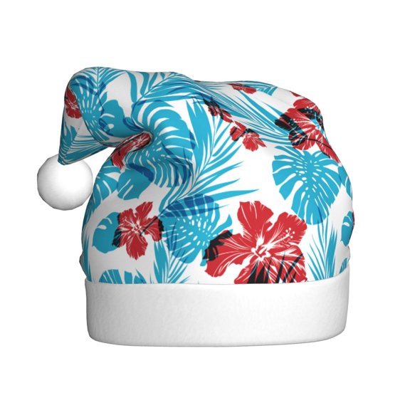 Kowoue Hawaiian Style Pattern Santa Hat Christmas Hats for Adults, Holiday Unisex Velvet Comfort Xmas Hat for Women Men