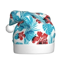 Kowoue Hawaiian Style Pattern Santa Hat Christmas Hats for Adults, Holiday Unisex Velvet Comfort Xmas Hat for Women Men