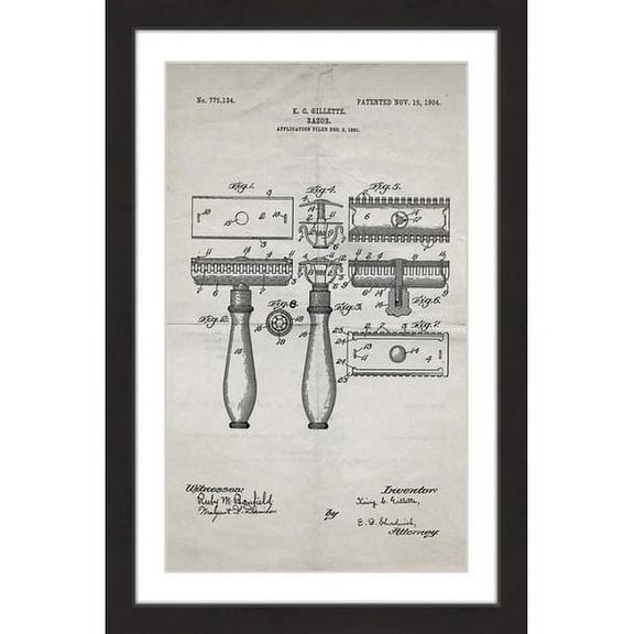 "Razor 1904 Old Paper" Framed Painting Print