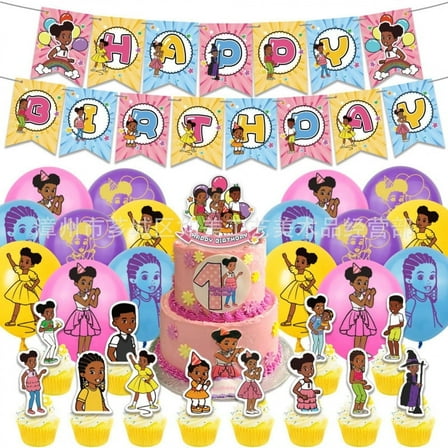 Corner of Gracies Birthday Party Decoration Cartoon Theme - Includes Unique Cake Topper, 16 Pcs Latex Balloons, Happy Birthday Banner, 12 Cupcake Toppers