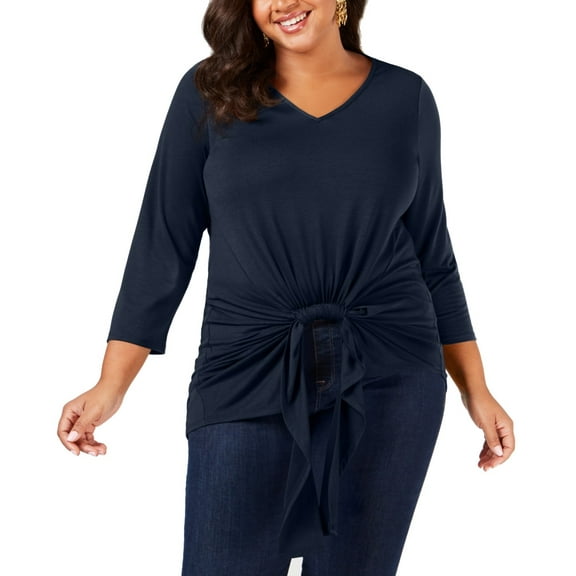 Women's Top Plus Knit Gathered-Front V-Neck 3X