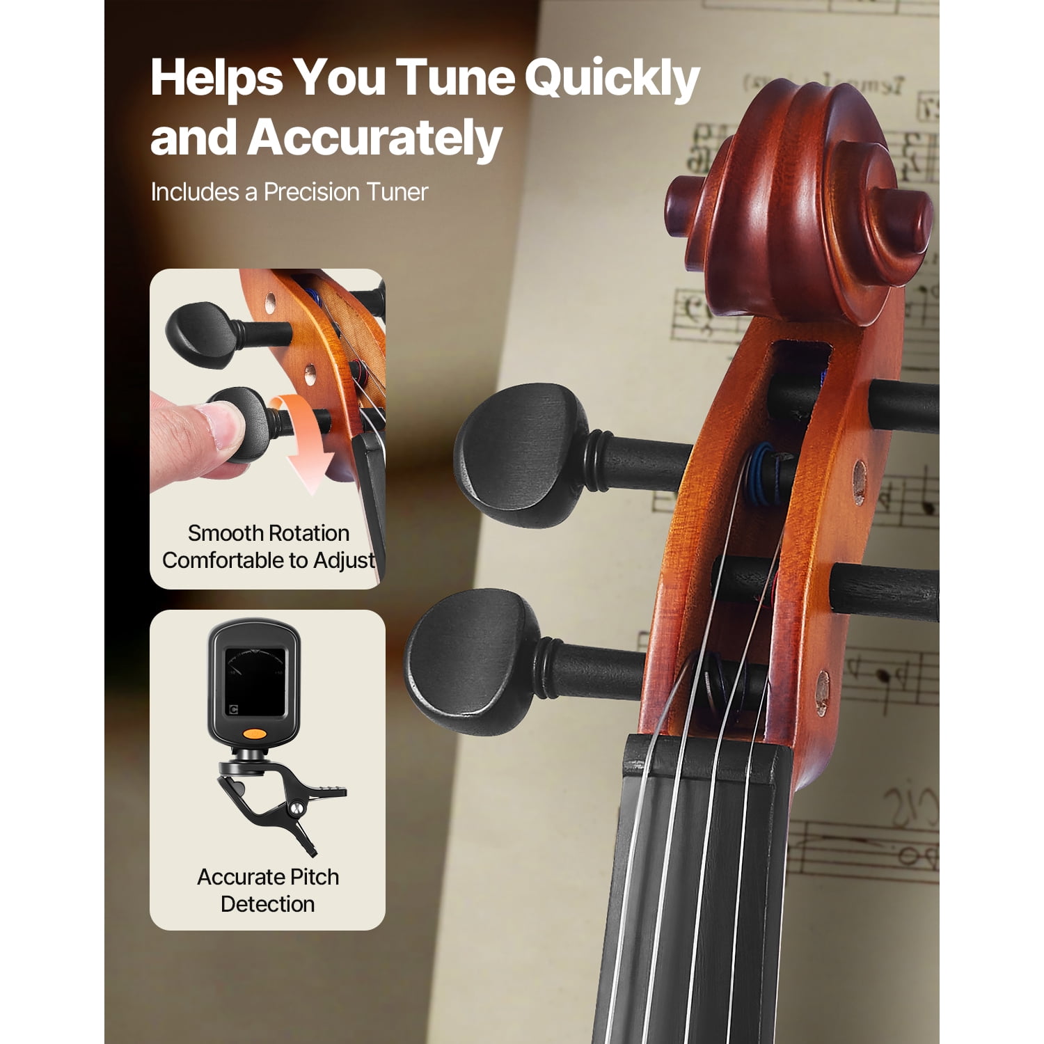 KFFKFF 4/4 Full-Size Violin for Adults, Complete Beginner Set with Case, Bow, Rosin, Shoulder Rest, Bridge, Extra Strings, Solid Wood Instrument (Matte Brown)