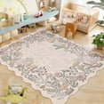 thumbnail image 2 of Garvee 5'x7' Scalloped Area Rug Washable Botanical Mushroom Rugs with Non Slip Backing, Low Pile Floral Printed Indoor Carpet for Bedroom Living Room Home Office, Beige, 2 of 6
