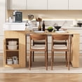 thumbnail image 1 of Table à Manger Extensible avec Plateau Pliant, Îlot de Rangement de Cuisine de 57,7 Pouces Table de Bar avec Roues et Crochets, 2 Tiroirs et Prise de Courant, Buffet Moderne avec Tablettes Ajustables et Étagères Ouvertes, Naturel, 1 of 8