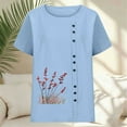 thumbnail image 5 of YueHuiYing Womens Short Sleeve Tops Spring And Summer V-Neck Tshirts Casual Pleated Loose Floral Printed Button T-Shirt, 5 of 5