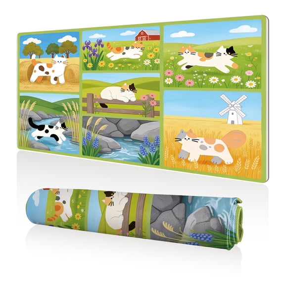 LIVEKEY Mouse Pad 80x40cm Extra Large Non Slip Stitched Durable Easy Clean Cute Cats in Countryside for Gaming Office