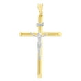 thumbnail image 2 of 14K Two Tone Gold Crucifix Cross Pendant with 1.7mm Flat Open Wheat Chain Chain Necklace, 2 of 6