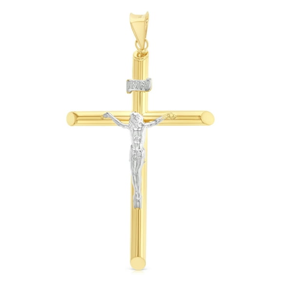 Ioka-14K Two Tone Gold Crucifix Cross Religious Charm Pendant For Necklace or Chain
